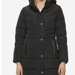Cole Haan Black Puffer Quilted Hidden Hood Coat..